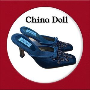 China Doll Black Beaded Slide Mules 7